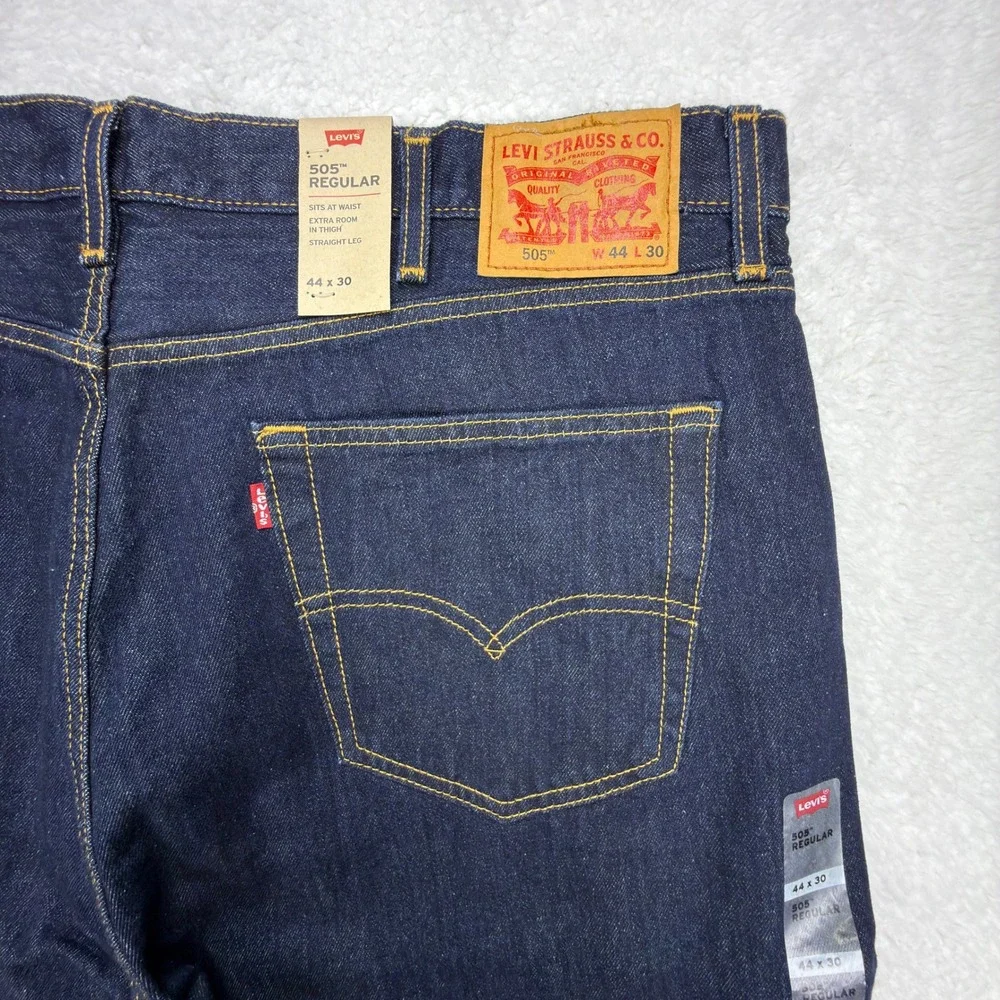 Levis 505 Regular Fit Straight Leg Jeans Mens‎ 44x30 Blue NWT Dark Wash